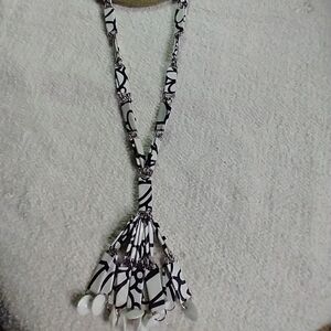 Black white long necklace runway statement